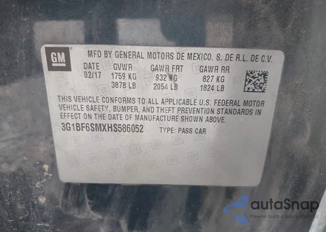 2017 Chevrolet Cruze Premier z USA, uszkodzony, nr VIN 3G1BF6SMXHS586052